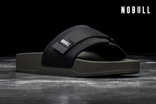 NOBULL Adjustable Mens Slides Black/Olive UK-RNF23